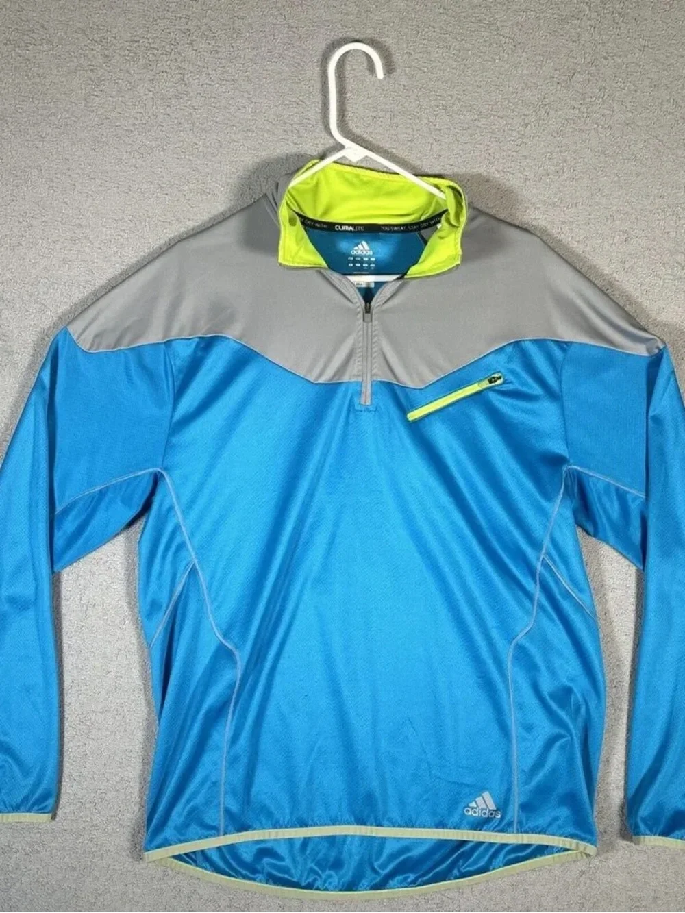 adidas Men's Blue and Gray Quarter-Zip Training Pullover with Neon Accents